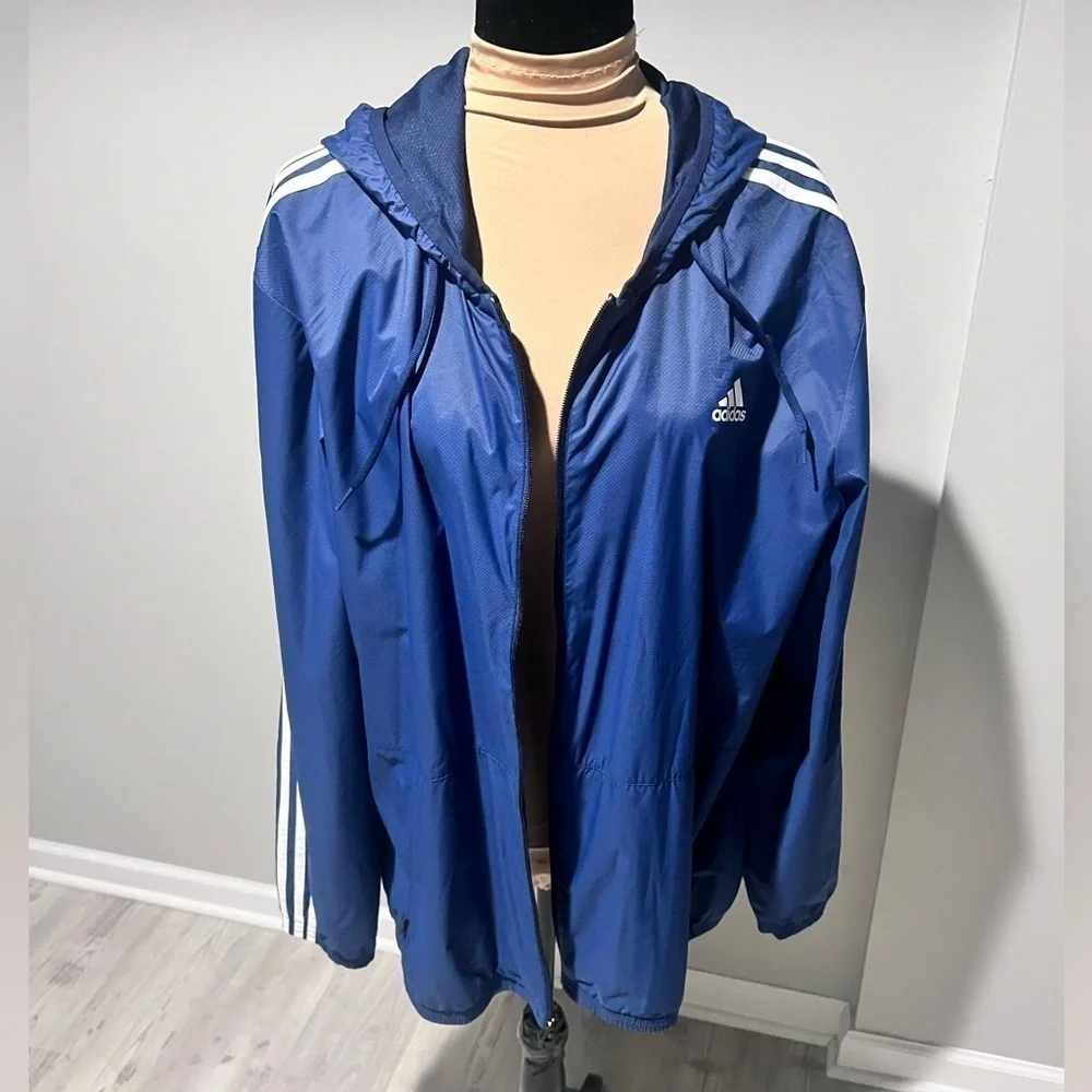 Adidas Royal Blue 3-Stripe Hooded Windbreaker Jacket
